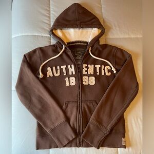Vintage Cocoa Women’s Full-Zip Hoodie - Dark Brown & White - SMALL | Y2K